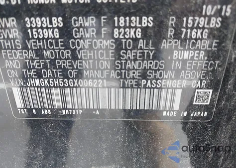 2016 Honda Fit Lx z USA, uszkodzony, nr VIN JHMGK5H53GX006221